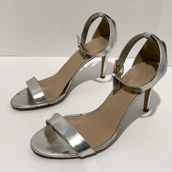 J. Crew 9 Silver Heels One Strap Ankle Strappy Open Sandals Holiday Party Formal - Picture 3 of 16
